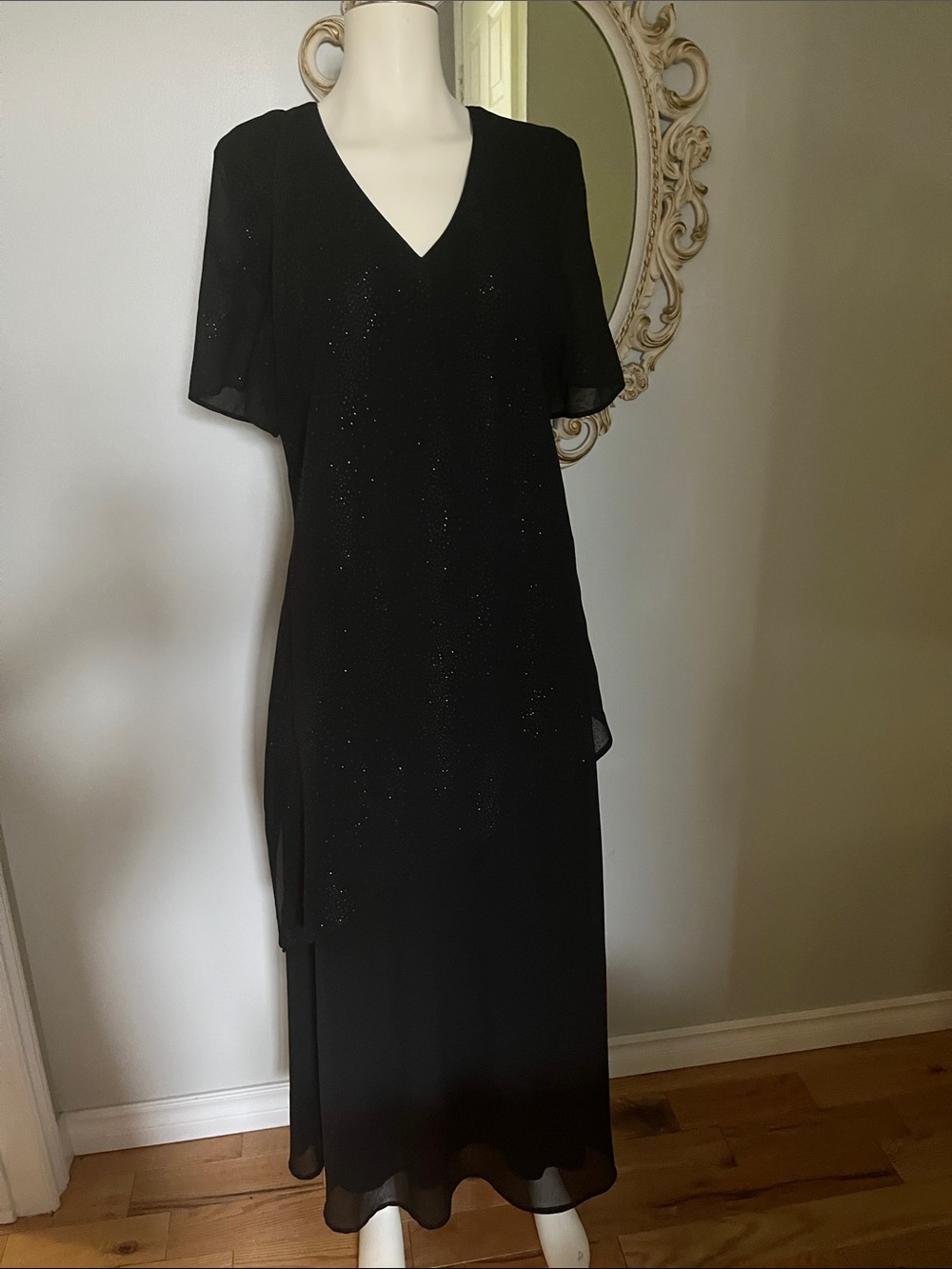 Black V-Neck Maxi Dress with Subtle Sparkle